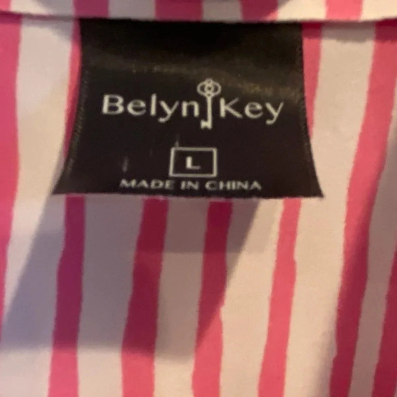 BELYN KEY WOMENS PINK WHITE TOP SHIRT BLOUSE CASUAL FALL TOPS SUMMER WOMEN SZ L - Picture 4 of 5